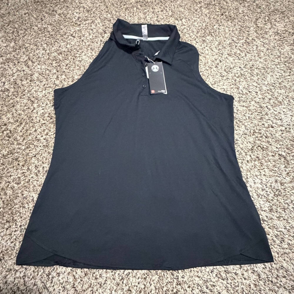 Under Armour Womens Zinger Sleeveless Golf Polo Shirt Black HeatGear XL New